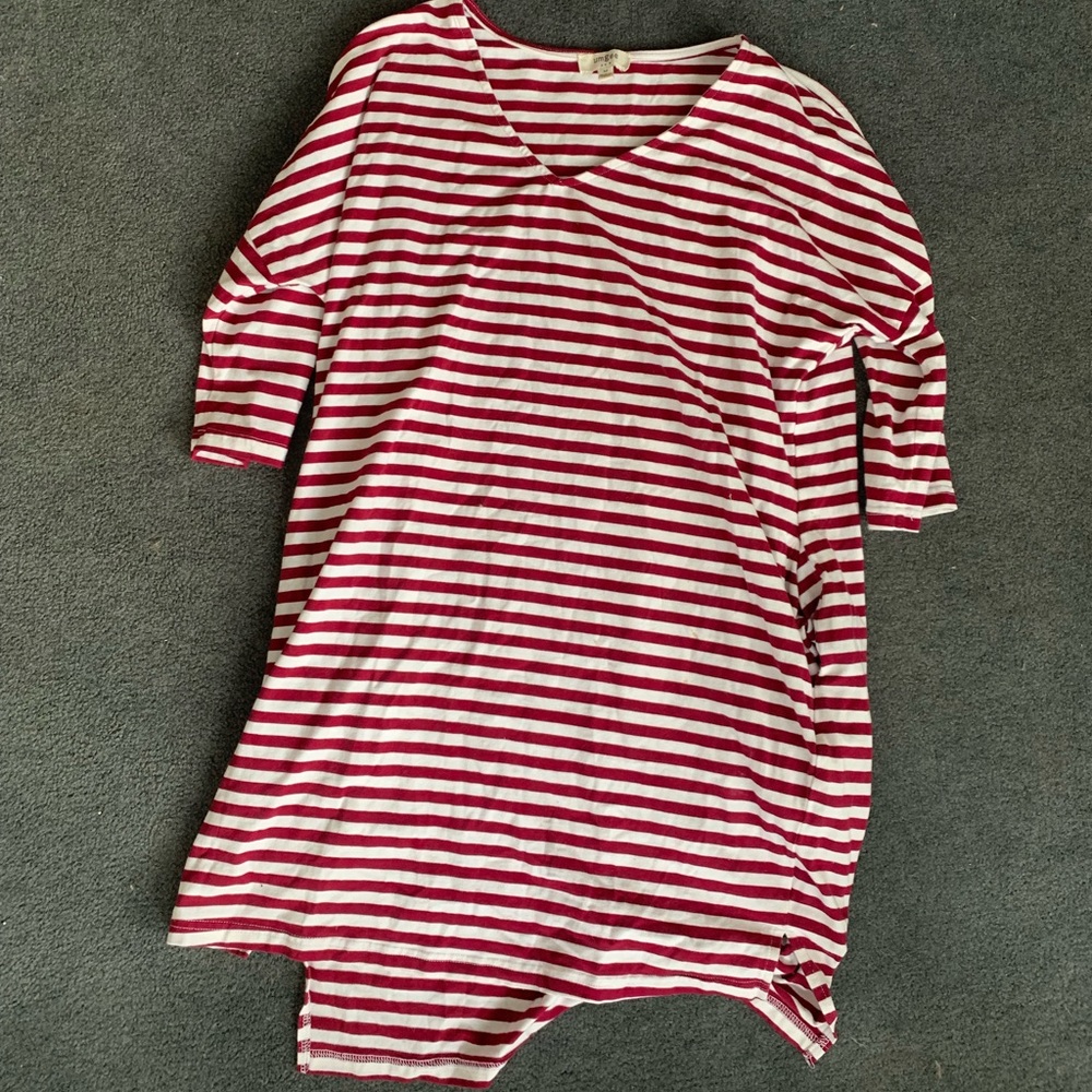 V Neck Maroon And White Striped Dress